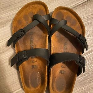 Birkenstock Black Leather Cross-Strap Sandals